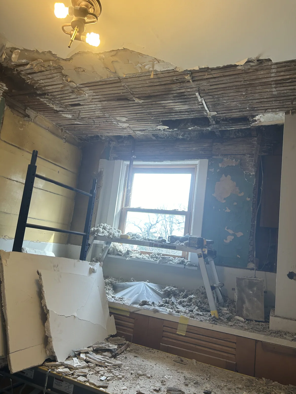 Bathroom walls and ceiling during demolition
