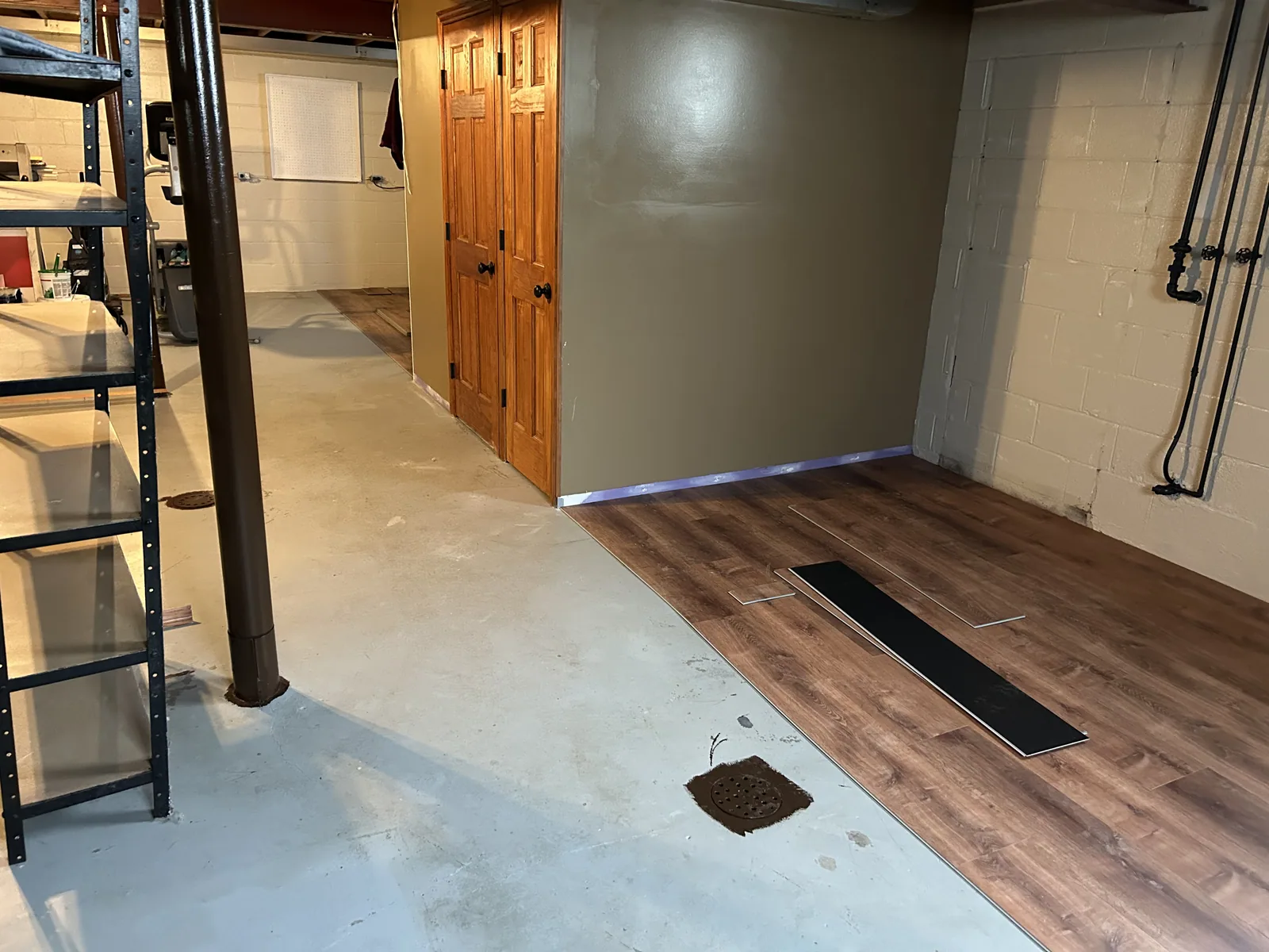 Finished lower-level hallway with new flooring