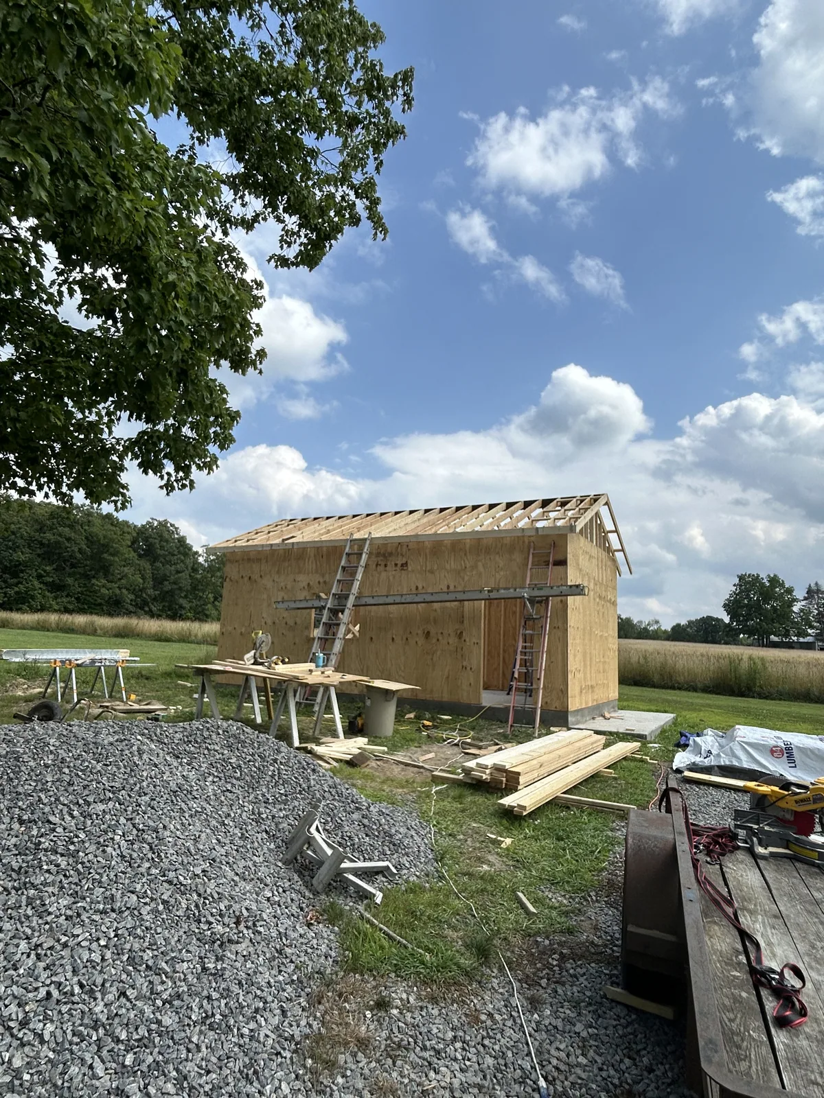 Custom wood shed built on a prepared gravel pad
