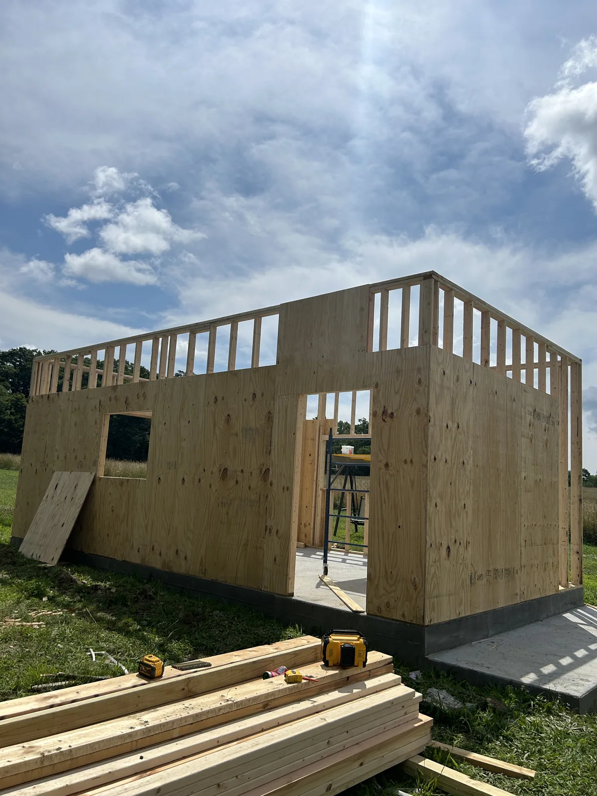 Shed under construction with new framing